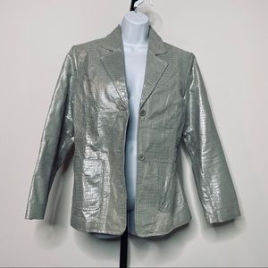 Silver Croc Embossed Genuine Leather Blazer Jacket Size 12